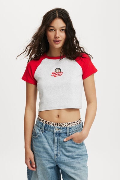 Crop Fit Raglan Lcn Graphic Tee, LCN BBP BETTY BOOP/ SOFT GREY MARLE