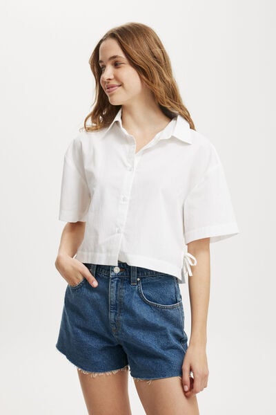 Steffi Cropped Shirt, WHITE