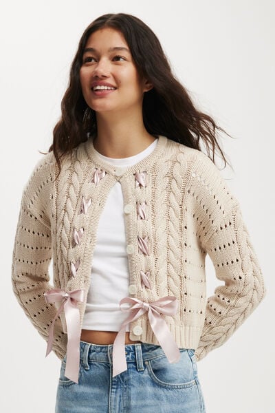 Bow Peep Cardigan, STONE