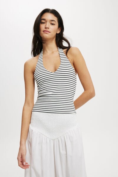 All Day V Neck Halter, ASH STRIPE VINTAGE WHITE/INK NAVY