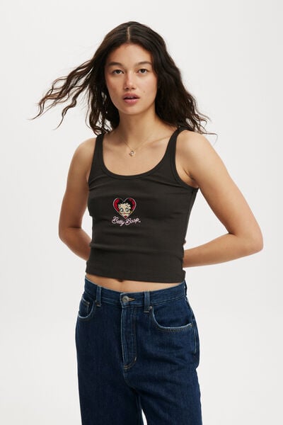 Scoop Neck Graphic Lcn Cami, LCN BBP BETTY BOOP HEART/ WASHED BLACK