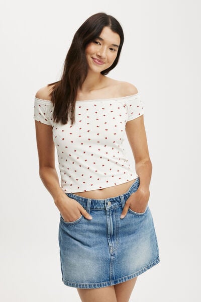 Sasha Lace Trim Off The Shoulder Top, ROZZY ROSE