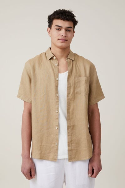 Linen Short Sleeve Shirt, TAUPE