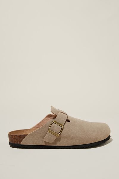 Closed Toe Buckle Slide, TAUPE