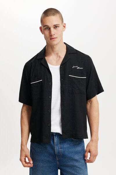 Cabana Short Sleeve Shirt, BLACK SCRIPT