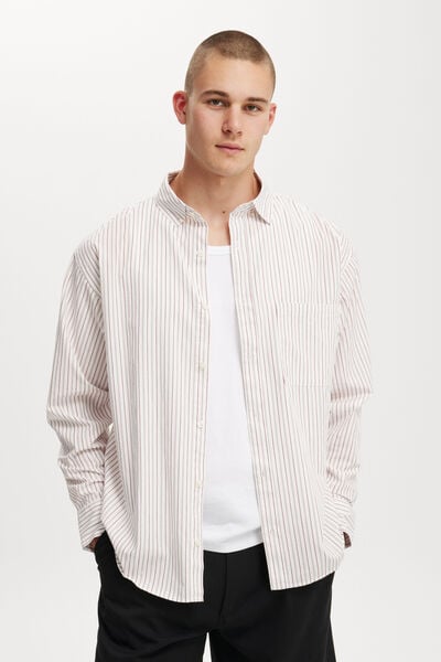 Oversized Long Sleeve Shirt, RED STRIPE