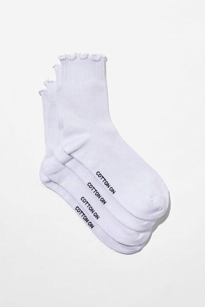 The Perfect Pair Frill Rib Crew Sock 2Pk, WHITE