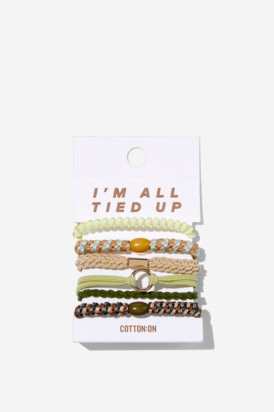 All Tied Up Hair Tie Pack, GREEN/METALLIC