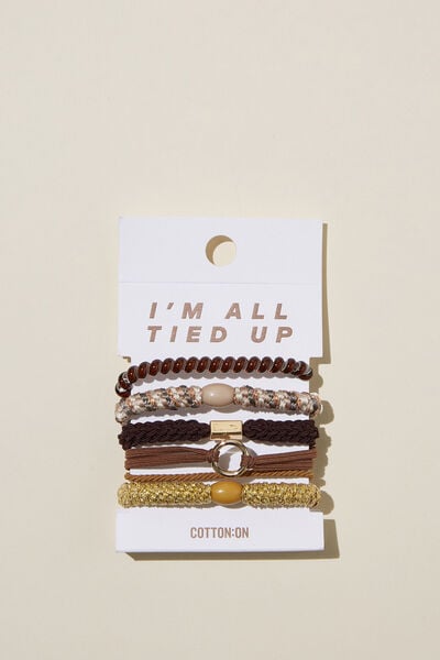 All Tied Up Hair Tie Pack, BROWN/METALLIC