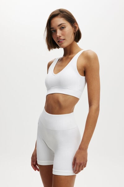 Seamless Plunge Strappy Back Crop, WHITE